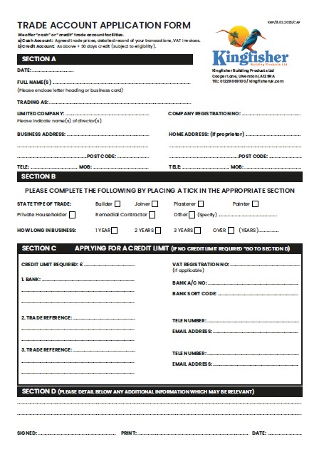 TRADE ACCOUNT APPLICATION FORM